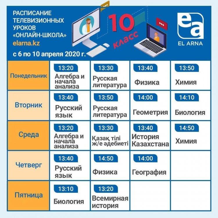 Расписание телевизионных уроков elarma.kz 10-11 классы